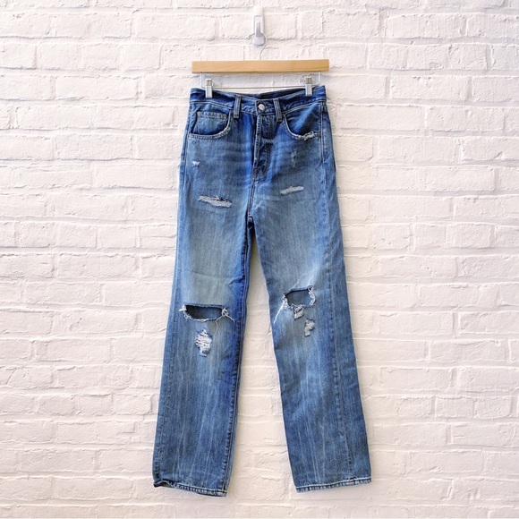7 for All Mankind || Easy Straight Distressed Slouchy Denim Blue Jeans 25 - Picture 1 of 13
